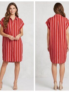 Blu Dahlia Red White Striped Shirt Dress Size L Cotton Blend Button Up